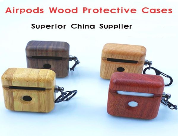 NOUVEAUX Études en bois AirPods pour les écouteurs sans fil Apple Couvercle en bois AirPod Protective Wood Case Factory3288845