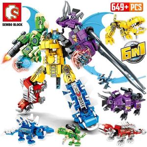 Nouveau SEMBO 6in1 Transformation dinosaure Robot bloc de construction ville jurassique mondes ptérosaure technique Mech briques bricolage jouets pour garçons C2581