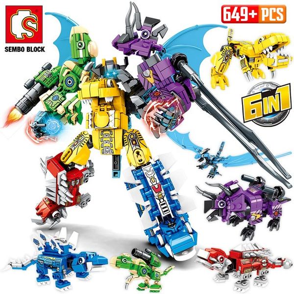 NOUVEAU SEMBO 6in1 Transformation Dinosaure Robot Bloc De Construction Ville Mondes Jurassiques Ptérosaure Technique Mech Briques DIY Jouets Pour Garçons C1115