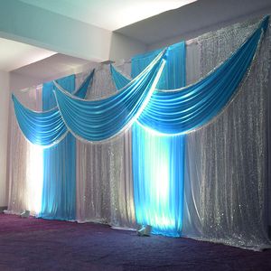 Nouveau rideau d'arrière-plan de mariage à bord de perles à paillettes, drapé en tissu de soie glacée pour événements, décorations d'arrière-plan de fête de mariage