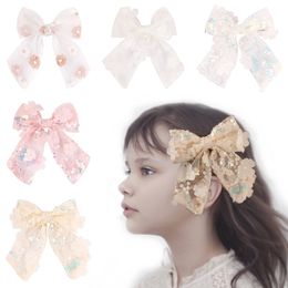 Pinces à cheveux à paillettes pour bébés filles, Barrettes à fleurs brodées en dentelle, épingles à cheveux pour écolière, accessoires pour cheveux, nouvelle collection