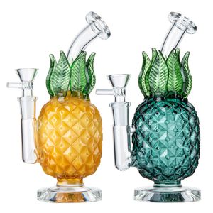 8 inch ananas vorm bong kopy 14mm vrouwelijke gewrichtsrecycler waterpijpen gebogen buis dikke glazen bubbler bongs DAB Oliereilingen gele groene waterleidingen met de kom WP2194