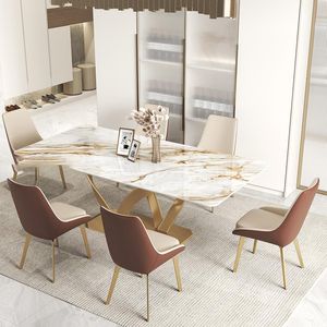 Nieuwe set 6 eettafel stoelen 1.8 m tafel op maat gemaakte marmeren metalen basis eiland tabel luxe restaurant Esstische kamer meubels