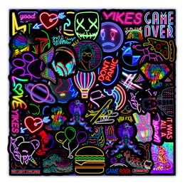 Nouveau Sexy 10/30/50pcs dessin animé néon lumière Graffiti autocollants Stickers muraux guitare moto bagages valise bricolage classique jouet autocollant autocollant