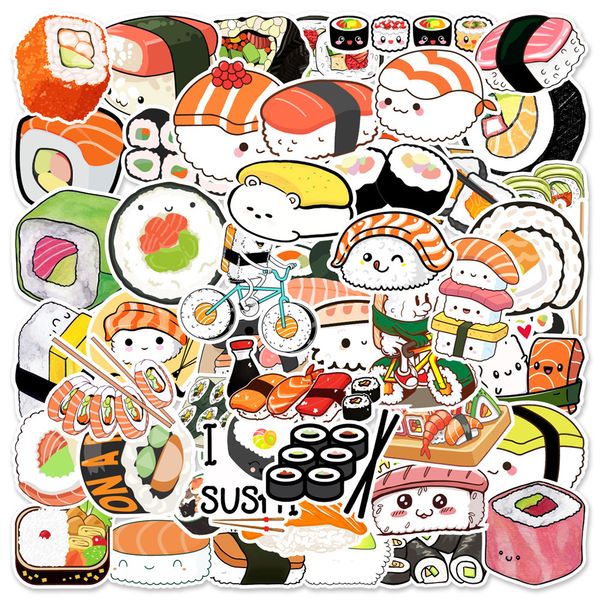 Nouveau Sexy 50 pcs Sushi Alimentaire Mignon Graffiti Autocollants Dessin Animé Stickers Enfants Classique Jouet DIY Journal Valise Scrapbook Téléphone Ordinateur Portable Vélo Autocollant