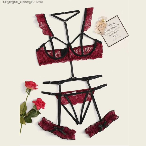 Nouveau Sexy et à la mode dentelle anneaux en acier Pamas jarretières femmes intime soutien-gorge ensemble sous-vêtements Z230809