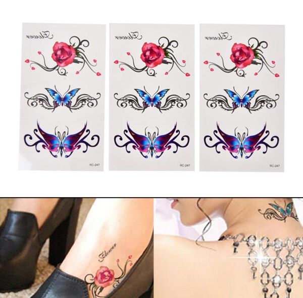 Nueva mariposa Sexy 3d guirnalda tatuaje temporal arte corporal Flash tatuaje pegatinas flor rosa impermeable tatuaje falso Henna Tools8142059