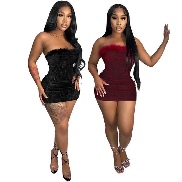 Nouvelle robe Sexy velours brillant tissu fourrure bord robes pour les Occasions spéciales fête mode Club robe de nuit fille