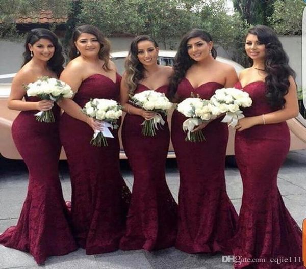 Nuevos vestidos de dama de honor largos y baratos de sirena de encaje con escote en forma de corazón de color burdeos, elegantes y atractivos, vestido de dama de honor para invitados de boda, fiesta de graduación 5155793