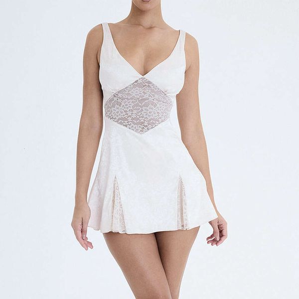 Nueva camisola de encaje sexy falda corta blanca sin espalda vestido de verano de mujer francesa 327143