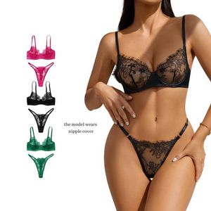 Nouveau Sexy Lingerie Dentelle Soutien-Gorge Ensemble Transparent Érotique Push Up Mémoires Culotte Voir À Travers Sous-Vêtements Femmes 230717