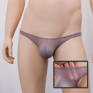 Nouveau mini string sexy pour hommes confortable en soie glacée perspective transparente ajustement serré sous-vêtements gay taille ultra-mince et ultra-basse 278424