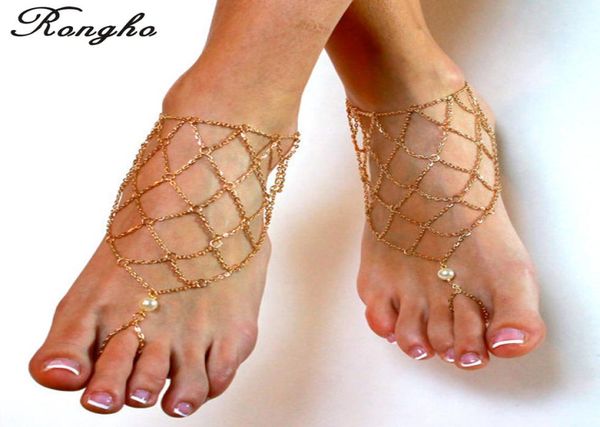 Nouvelles chevilles de chaîne métallique sexy pour femmes Sandales aux pieds nus bracelets de cheville Chaîne de jambes en or bikini bikini pied de plage bijoux net ankle8174706