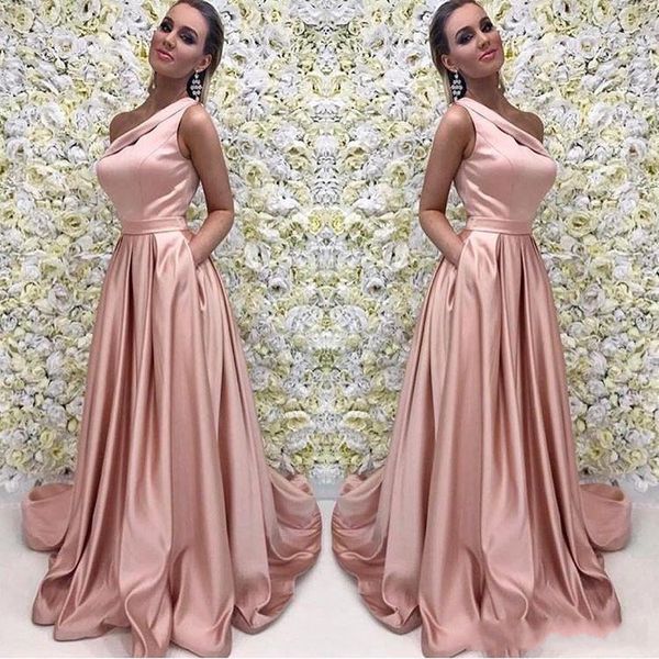 Nouvelles robes de bal de sirène rose sexy satin une épaule sans manches ouverte le sol pas cher longueur de sol plus taille de soirée robes de soirée