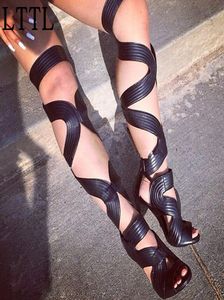 Nouvelle sandales de gladiateur à lacep à lacep sexy couches de mode Chaussures hautes Open Toe Super High Boots Sandals WomanS6067074