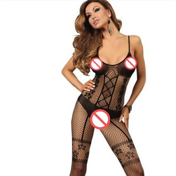 Nouveau Sexy femme ouvert entrejambe maille body bas Lingerie Costume fétiche body Sexy noir Lingerie Sexy Spaghetti stra231C