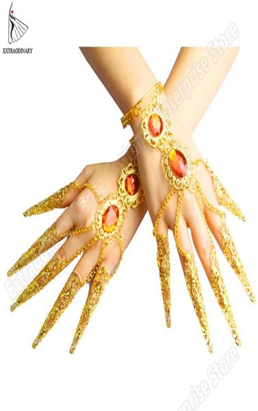 Nouvelles femmes sexy bijoux de danse de danse mille mille mains guanyin bollywood indien bracelets accessoires de ongles gold2655340