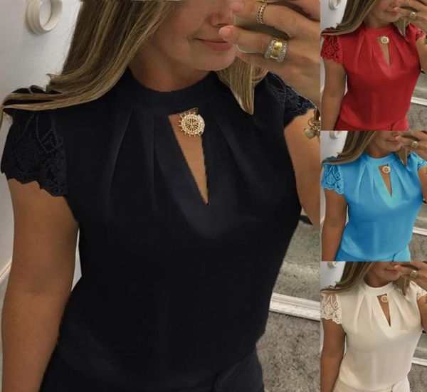 Nouvelle femme sexy dames couleur v coulle V dos zip en dentelle de tshirt décontracté blouse plus taille s5xl6621840