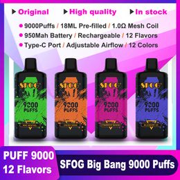 Nouveau SFOG 9000 Puffing Vape Vape Big Bang 9K Puff 9000 Vapes E Cigarette 18 ml Pod pré-rempli Vaper 12 FLAVOR