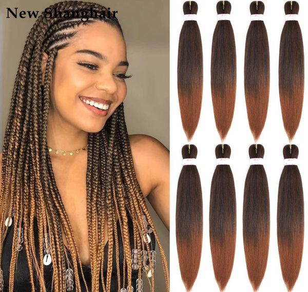 Nuevo cabello de trenzado de ombre de Shanghair prever estirado 26 pulgadas Brown Fácil trenzas yaki configuración de agua recta extensiones sintéticas para 34440625