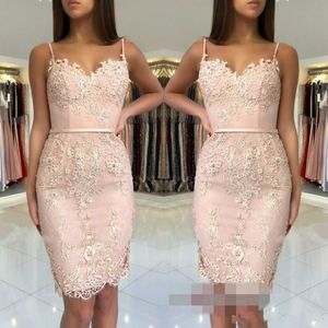 Nieuwe schedel kant Arabische applique homecoming jurken spaghetti riemen plus size knielengte korte prom dress cocktail cocktail party club slijtage