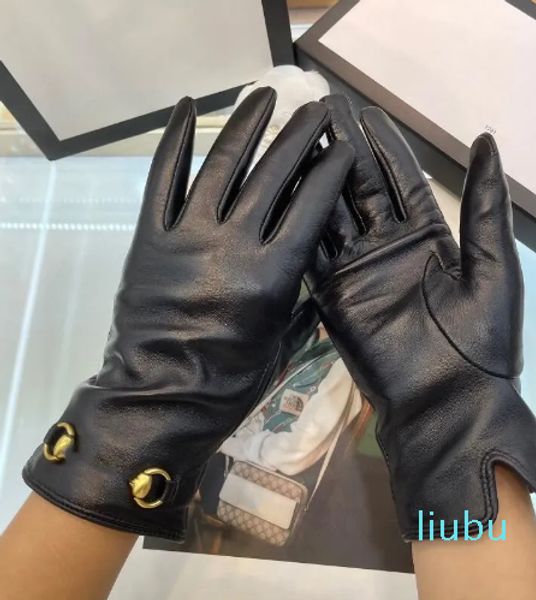 Nuevos guantes de piel de oveja a la moda para mujer, guantes de cuero cálidos para exteriores con pantalla táctil, venta al por mayor