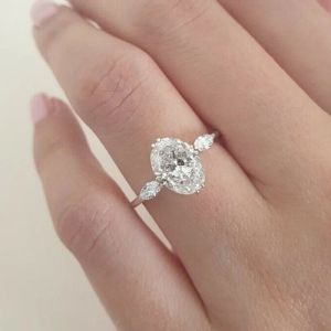 Nuevos anillos de oro blanco de 14 quilates con circonita ovalada de lujo brillante para boda con piedras, accesorios de anillo de compromiso para mujer, marca de joyería al por mayor