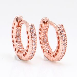 Nieuwe glanzende 3 kleuren Optioneel Pave Heart Hoop oorbellen Fasgion 925 Sterling Silver Small Ring voor vrouwen Heren Hollow Heart Earring