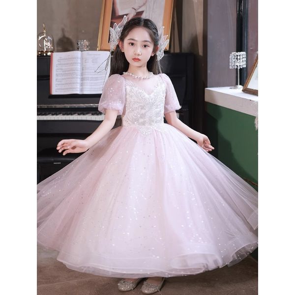 NOUVEAU ROBLE DE SOIGNE DE SOIGNE DE FLORNE brillante élégant Crystal Tulle Kids Pageant Birthday Prided Princess First Communion Bridemaid Wedding Party Robe 403