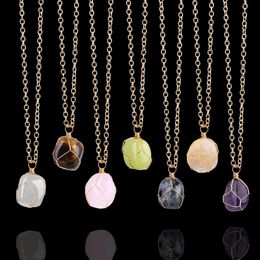 Nieuwe glanzende onregelmatige natuur Paarse kristal hanger ketting witte heldere natuur amethist flash tijger eye stone bluestone yoga geestone sieraden voor vrouwen groothandel