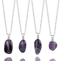 Nieuwe glanzende onregelmatige natuursteen hanger ketting witte heldere natuur amethist flash tijger eye stone bluestone charmes yoga sieraden accessoires voor vrouwen groothandel