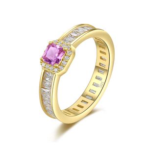 S925 Zilveren Ring Verguld 18k Goud Micro Set Zirkoon Amethist Luxe Ring Europese Damesmode Ring Dames Bruiloft Prachtige Sieraden Valentijnsdag Cadeau SPC