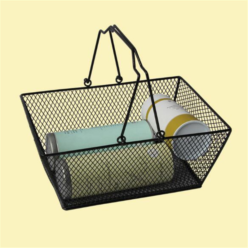 New shopping baskets for cosmetics ,powder coated bastket for Cosmetics store Wire Mesh Basket With Metal Handles free shipping