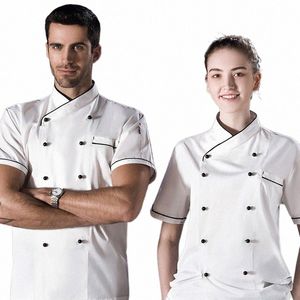 Nieuwe Korte Mouw Klassieke Koksjas Zomer Restaurant Kok Uniformen Double-Breasted Food Service Werkkleding Met Zakken O66I #
