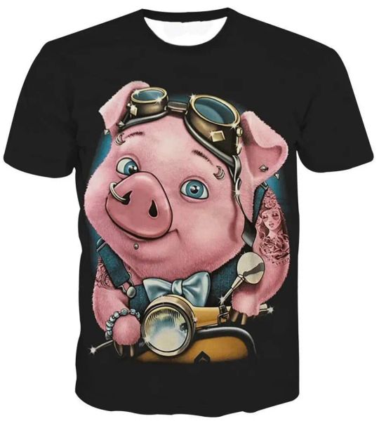 Nouveau t-shirt à manches courtes drôle cochon 3d camouflage animal animal masculin de l'équipage lâche occasionnel extérieur séchage rapide
