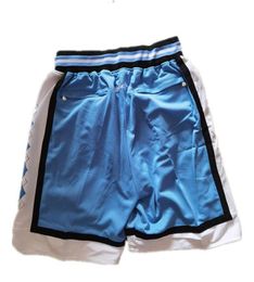 Nieuwe shorts College shorts Vintage basketbalshorts met rits Zak hardloopkleding North Carolina blauwe kleur Net gedaan maat SXXL2008805