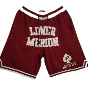 Nouveaux shorts de lycée shorts de basket vintage shorts de basket-ball zipper running vêtements inférieur merion rouge couleur # 33 juste fait taille s-xxl 249b