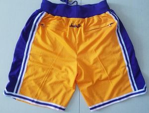 Nieuwe shorts Team Shorts 96-97 Vintage Baseketball shorts Zipper Pocket Running Kleding Paarse en gele kleur Zwart net gedaan maat S-XXL