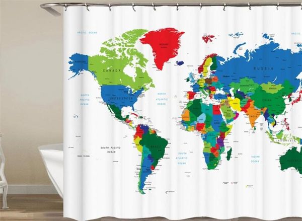 NOUVEAU rideau de douche imprimé rideaux occultants imperméable coloré carte du monde rideaux de douche impression numérique 3D rideaux de salle de bain W3925789