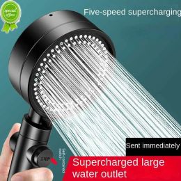 Nouveau pommeau de douche économie d'eau noir 5 Mode douche haute pression réglable une touche arrêt Massage de l'eau Eco douche salle de bain accessoires