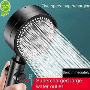 Nouveau pommeau de douche économie d'eau noir 5 Mode douche haute pression réglable une touche arrêt Massage de l'eau Eco douche salle de bain accessoires