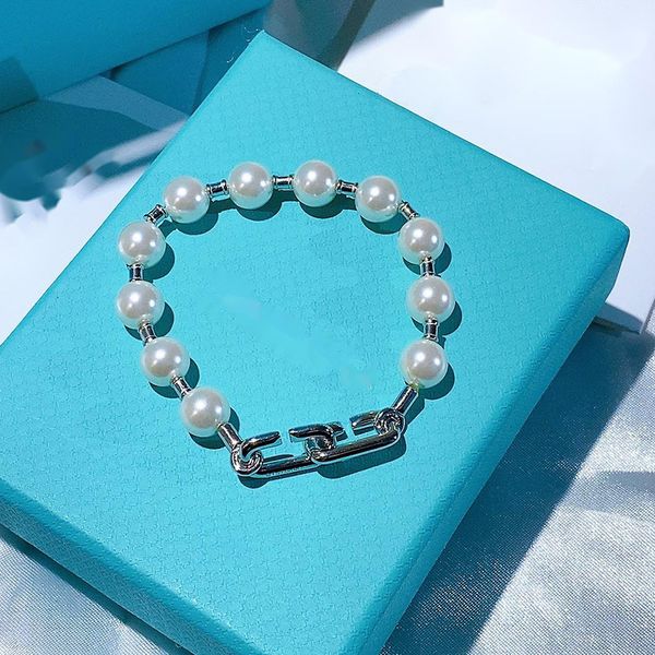 Nuevo siery Charm Strands Pearl Pearlets Love Ball Designer Bracelet Brand Horseshoe U Link de cadena gruesa T para mujeres Joyas de boda Box Blue Hard Hard