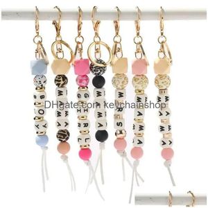 Nieuwe Sile kralen sleutelhanger partij gunst Mama mevrouw meisje jongen brief sleutelhanger auto hanger Womens sieraden tas accessoires moeders dag Drop De Dhbs6