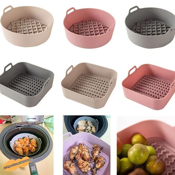 Nouvelle silicone Air Fryer Pot BBQ Barbecue plaque de plaque de palette de carreau de boulangerie Airfryer Baker réutilisable Silicone Moule Airfryer Panier Cuisine Accessoire 2.Plateau de grille à carreaux de barbecue