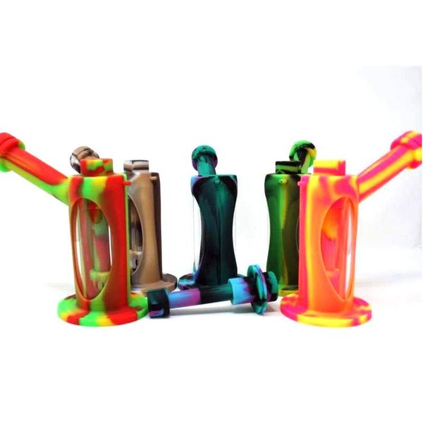 Hookahs New Silicone Bong Recycler 6 pulgadas Dab Rig Glass Percolator Bubbler Bongs únicos Tipos de agua Tipo