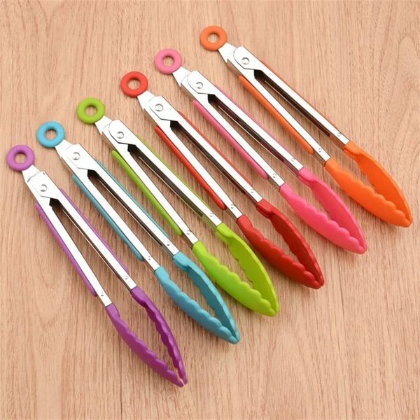 Nouvelle aliment de silicone Tong Tongs en acier inoxydable pinces de cuisine en silicone