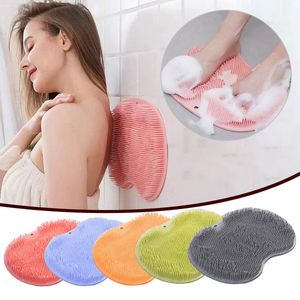 Silicone Bath Mat with Back Massage Brush, Non-Slip Shower Mat for Bathroom, Foot Wash Scraper Exfoliating Shower Massage Tool