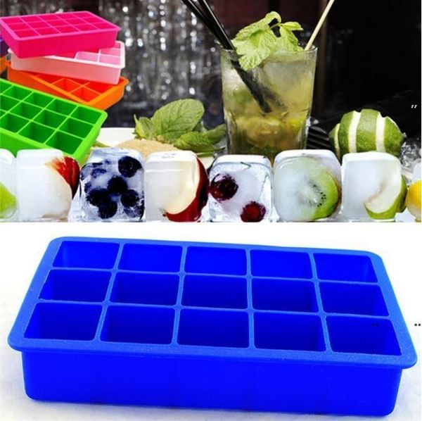 NOUVEAU Silicone Ice Cube Plateau Moules Outils de cuisine Bloc congelé Moule Moule à gâteau Moules à chocolat 15 Cavité Place Cuisson Pan Muffin EWB7917