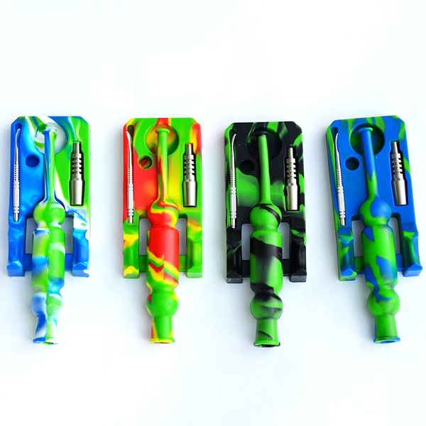 Narguilés Nouveau Silicone nector Collector Kits Ti Nail huile mini conception avec dab rigs verre conduites d'eau rig