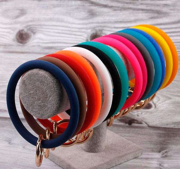 Nouveau Silicone couleur unie O porte-clés bracelet cercle mignon porte-clés dragonne porte-clés en gros pour les femmes filles